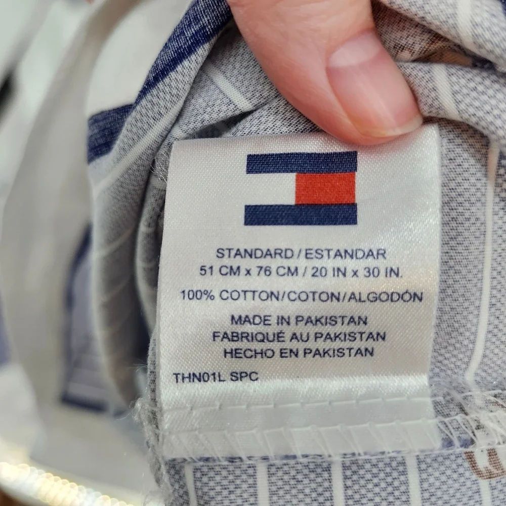 Tommy‎ Hilfiger Home Blue White Stripe Bulldog AOP Set of 2 Standard Pillowcases